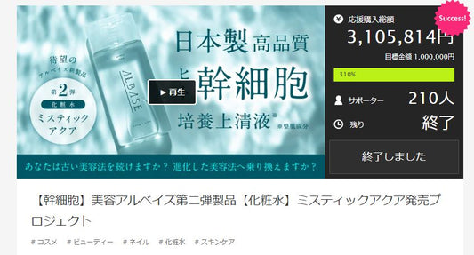 祝!310%達成!クラファン大成功でした。